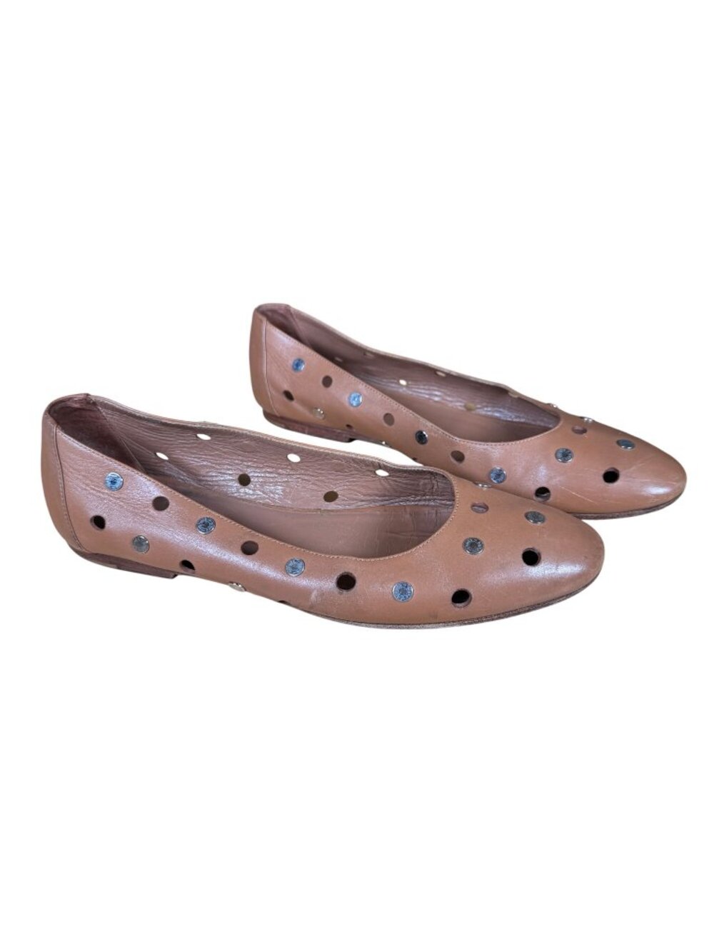 Hermès Olbia Clous de Selle Leather Ballet Flats Brown Size 38